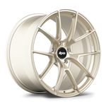 Gold-finished alloy wheel with Y-spoke design and black center cap, shown at angled view on white background - APEX Wheels wheel for 21x11.5 ET58 5x130 - Motorsport Gold