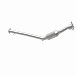 MagnaFlow 4481228 carb direct-fit catalytic converter, opposite rear three-quarter view of the turntable spin