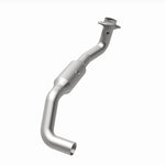 MagnaFlow 4651694 carb direct-fit catalytic converter, opposite rear three-quarter view of the turntable spin