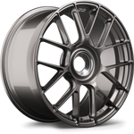 Single gunmetal grey forged wheel with multi-spoke design and center hub bore isolated on white background - APEX Wheels wheel for 19x9.5 ET50 PSCL - Anthracite
