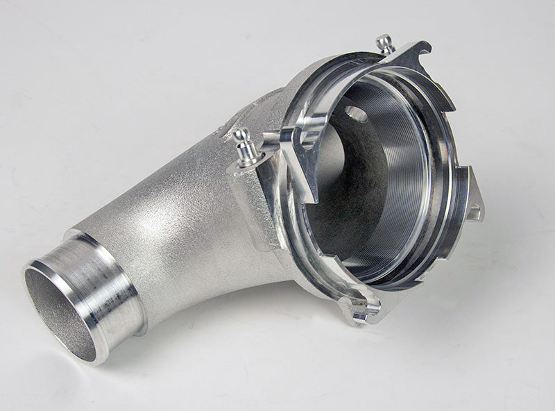 Underside of the plenum showing the large machined throttle body bore and mounting tabs - IPD for Porsche 957 Cayenne Turbo