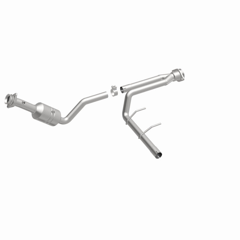 MagnaFlow 5551156 carb direct-fit catalytic converter, front three-quarter view of the turntable spin