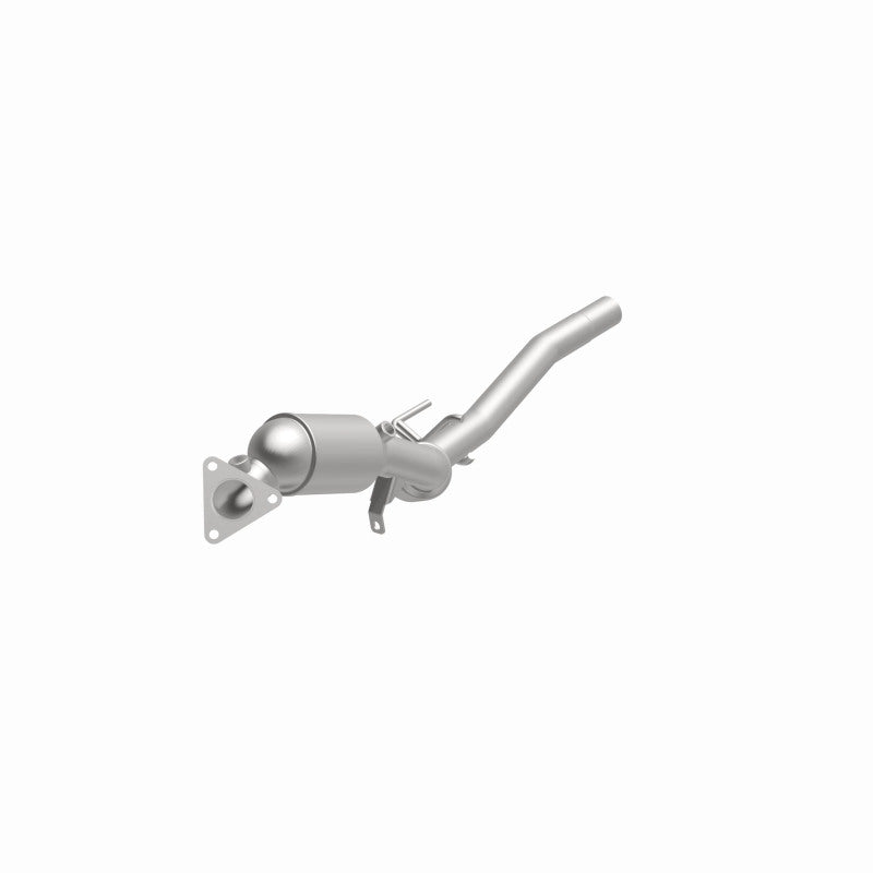 MagnaFlow 5551411 carb direct-fit catalytic converter, opposite front three-quarter view of the turntable spin