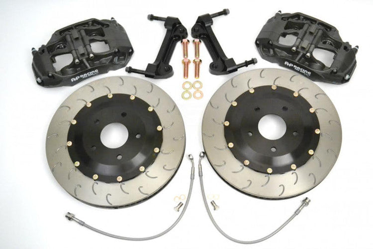 A top view of AP Racing by Essex Radi-CAL Competition Brake Kit (Front CP9660/355mm)- C7 Corvette with a white background