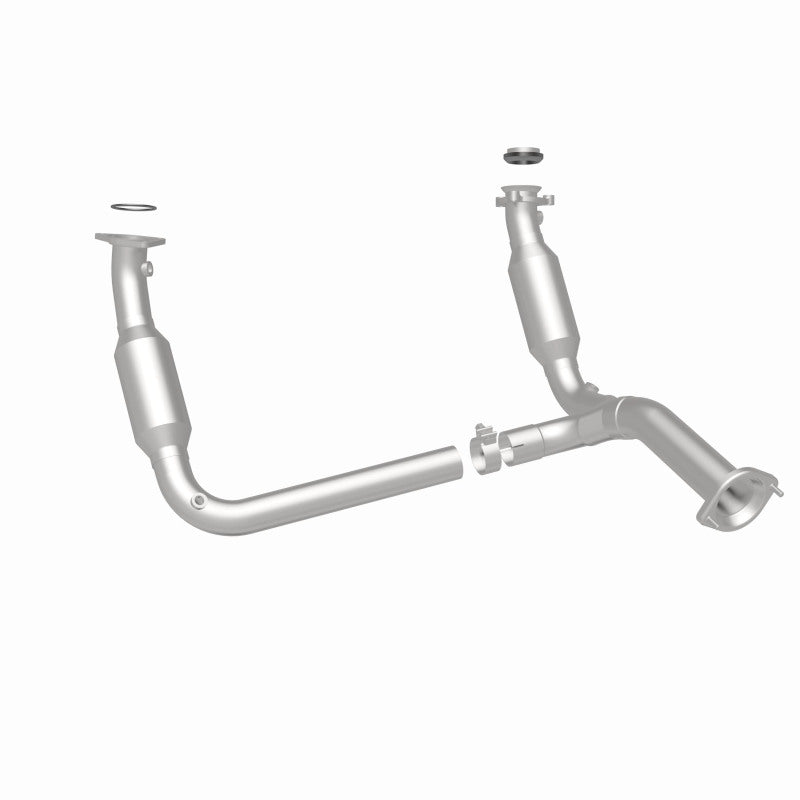 MagnaFlow 5451194 carb direct-fit catalytic converter, rear three-quarter view of the turntable spin