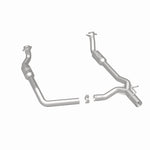MagnaFlow 5551294 carb direct-fit catalytic converter, rear three-quarter view of the turntable spin