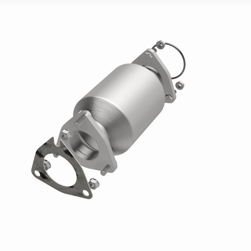 MagnaFlow 52747 oem grade direct-fit catalytic converter, opposite front three-quarter view of the turntable spin