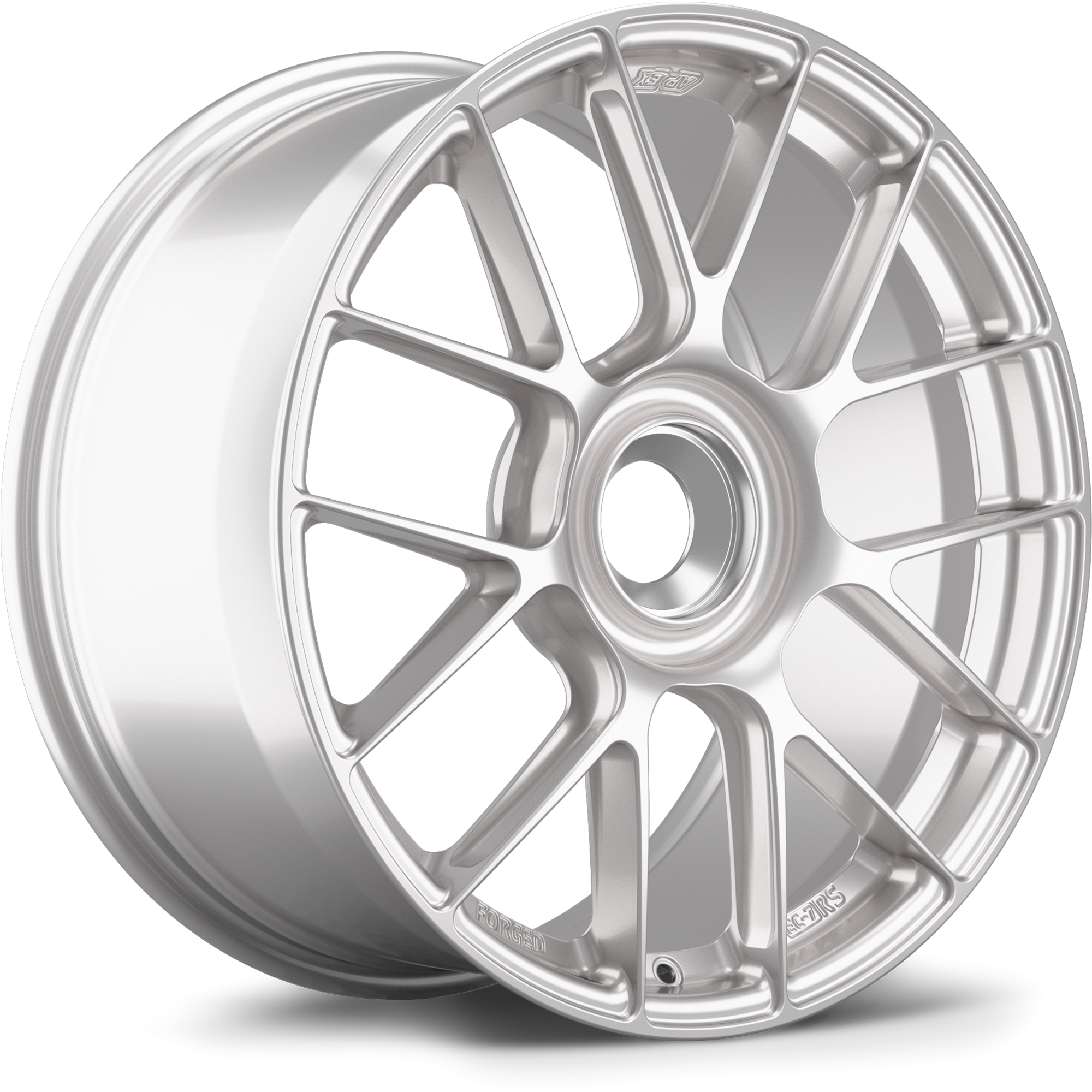 Silver alloy wheel with multi-spoke design and polished finish isolated on white background - APEX Wheels wheel for 19x9.5 ET49 PSCL - Race Silver