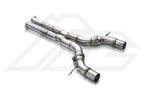 A top view of Fi EXHAUST Valvetronic Cat-Back System for Porsche 971 Panamera S / 4S 2.9TT 2017+ downpipes with white background