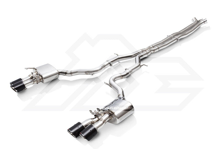 A top view of Fi EXHAUST Valvetronic Cat-Back System for Porsche 971 Panamera Turbo / GTS 2017+ with white background