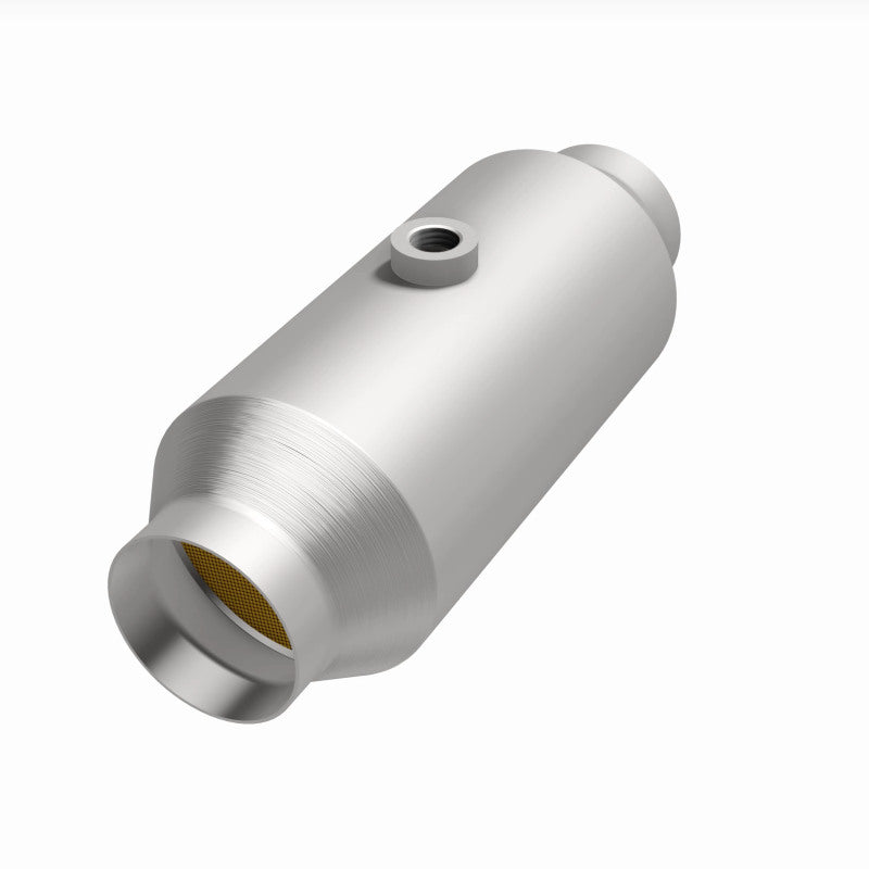 MagnaFlow 4651356 universal catalytic converter, opposite front three-quarter view of the turntable spin