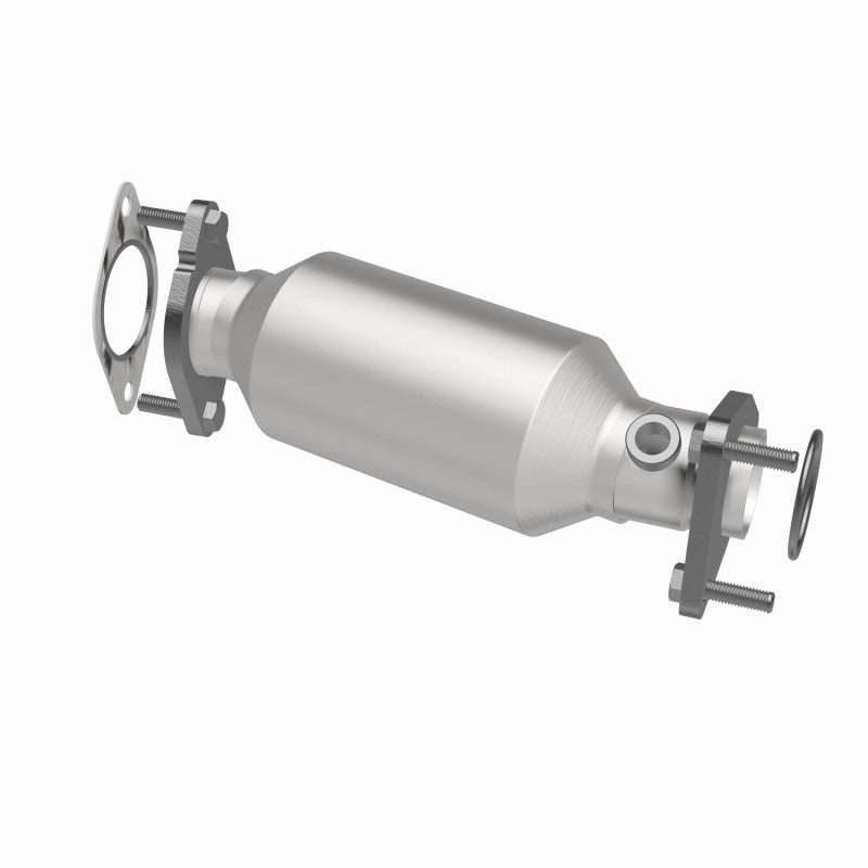 MagnaFlow 5481665 carb direct-fit catalytic converter, opposite rear three-quarter view of the turntable spin