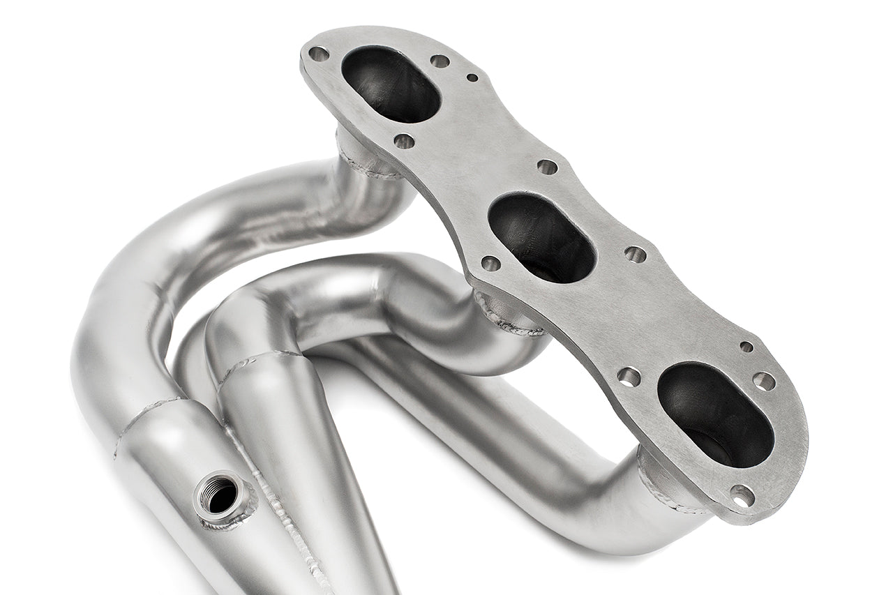 Soul 981 Boxster / Cayman competition headers: close-up of the head flange and primaries