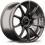 Dark gunmetal alloy wheel with ten-spoke design and center cap on white background - APEX Wheels wheel for 18x10 ET36 5x130 - Anthracite