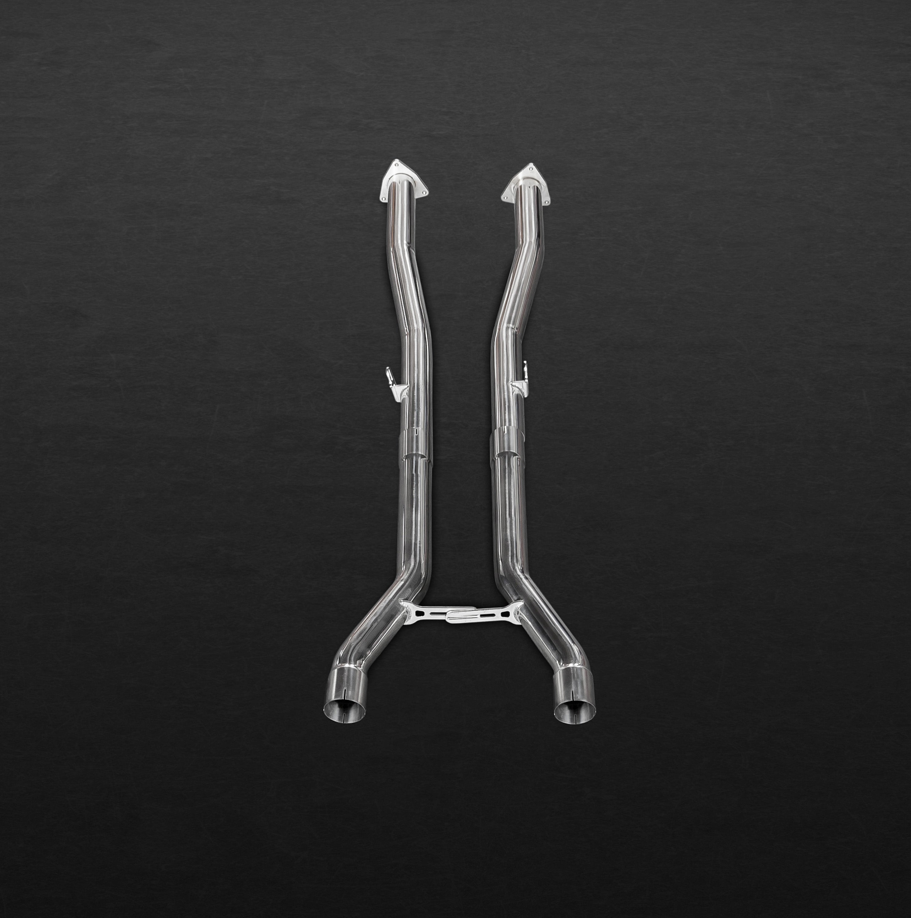 Capristo 2012 Bentley Continental GT W12 middle silencer pipes with crossover, top view