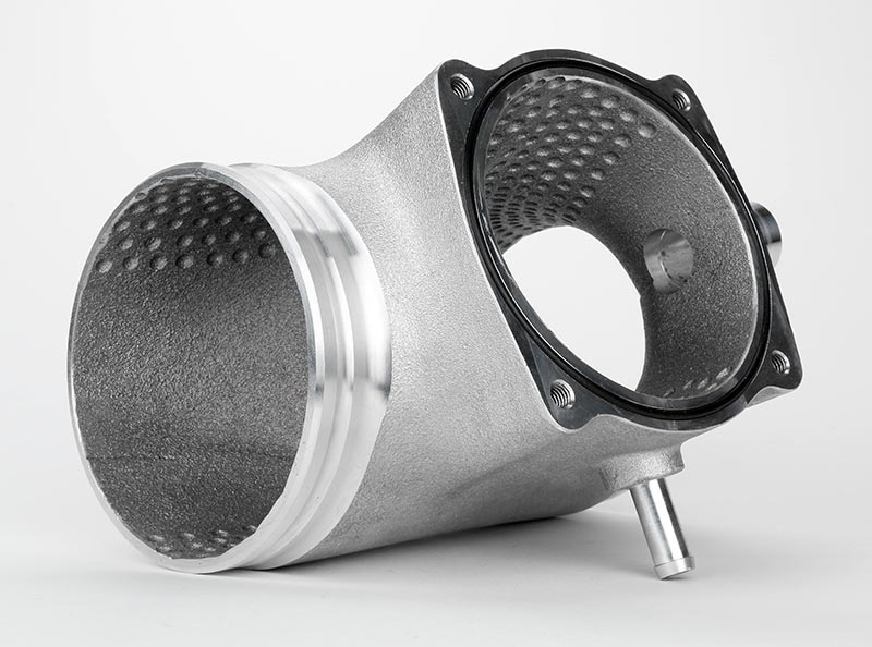 987.1 plenum angled view of the inlet and O-ring sealed throttle body flange - IPD for Porsche 987.1 Cayman