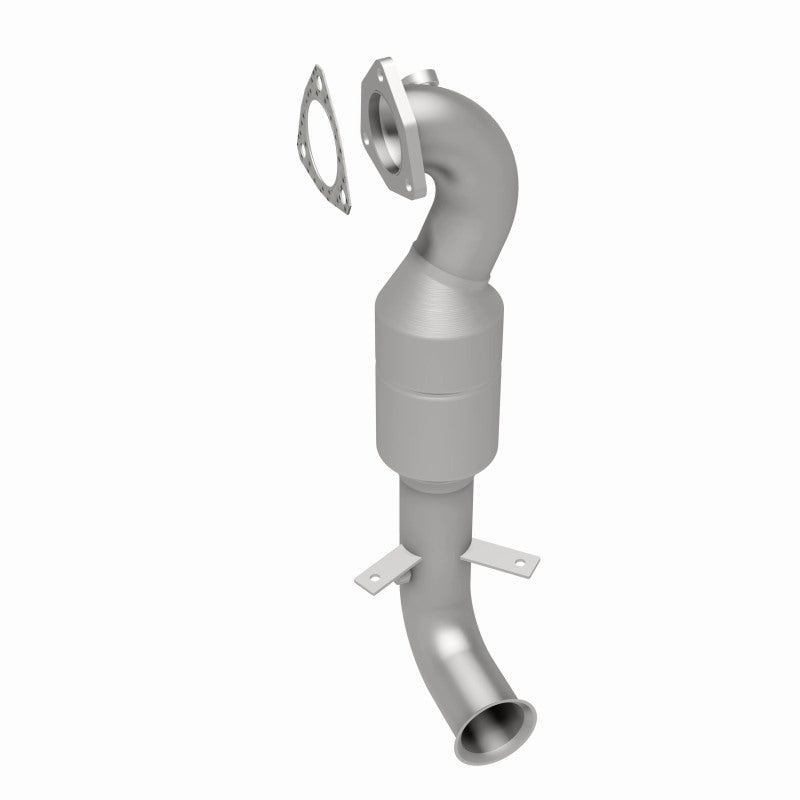 MagnaFlow 5411350 carb direct-fit catalytic converter, rear three-quarter view of the turntable spin