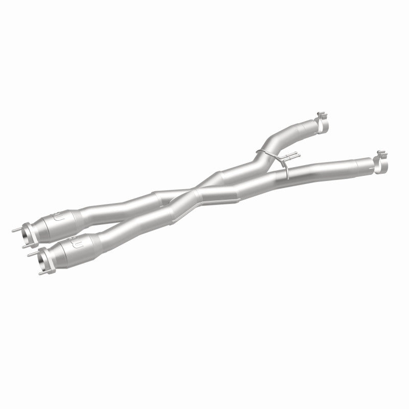 MagnaFlow 21-973 oem grade direct-fit catalytic converter, front three-quarter view of the turntable spin
