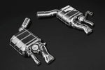 Capristo Bentley Continental GT/GTC V8 valved mufflers from above, showing valves and twin outlets