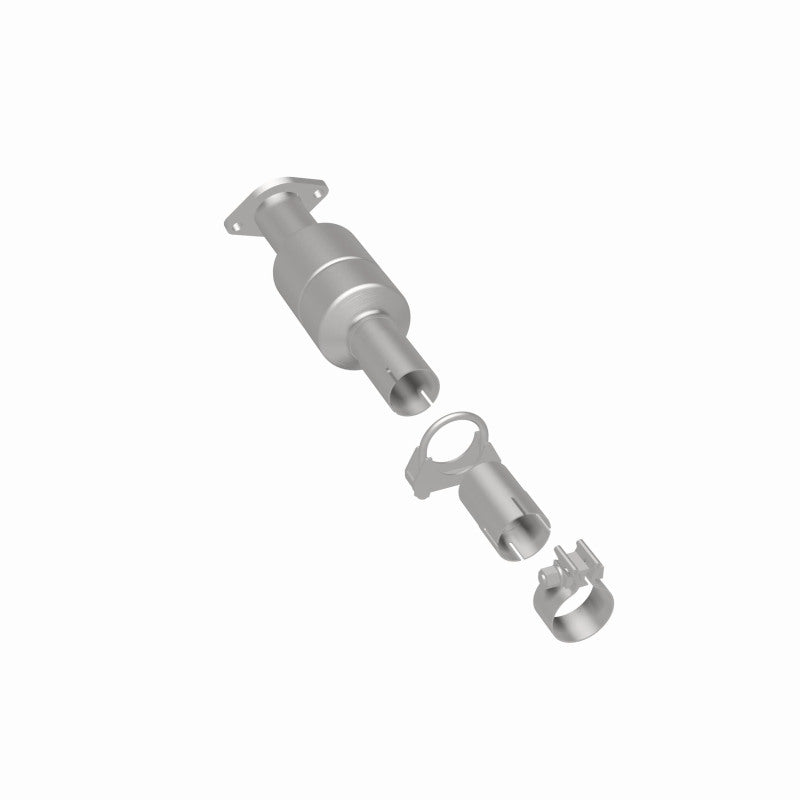 MagnaFlow 5571924 carb direct-fit catalytic converter, rear three-quarter view of the turntable spin