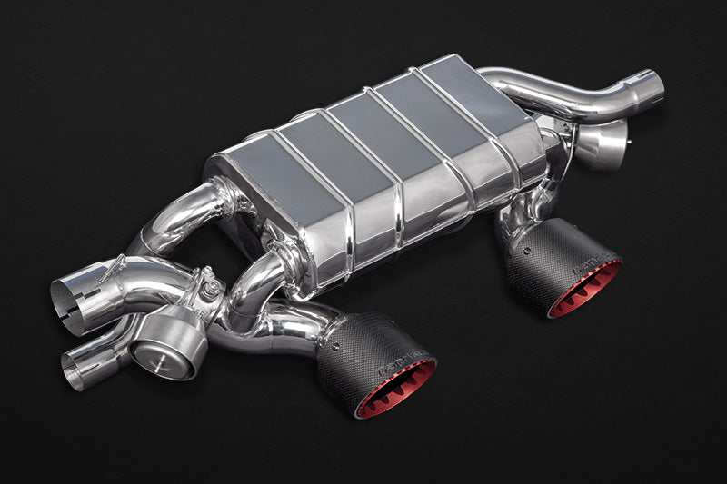 Capristo 991.2 Carrera valved exhaust angled view with carbon tips