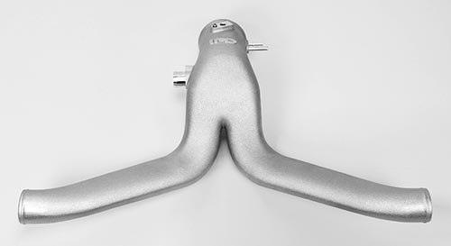 IPD 991 Turbo cast aluminum Y-pipe top view with both charge arms - IPD for Porsche 991.1 Turbo