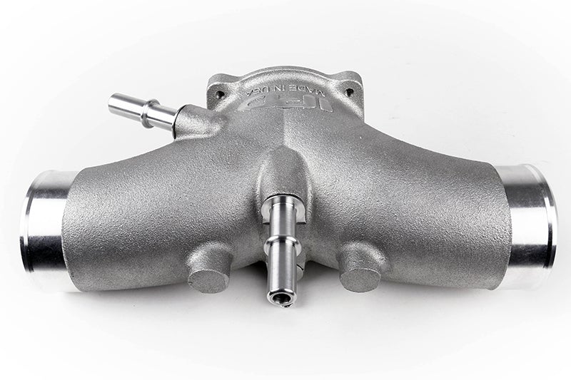 Rear view of the Y plenum casting with sensor bosses and center vacuum fitting - IPD for Porsche 992.1 Turbo