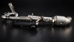 Capristo valved racing exhaust for Porsche 992.2 Carrera GTS with heat-wrapped sport cat, side view