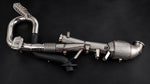 Capristo 992.2 GTS exhaust section showing sport catalyst, flex joint and OE actuator bracket