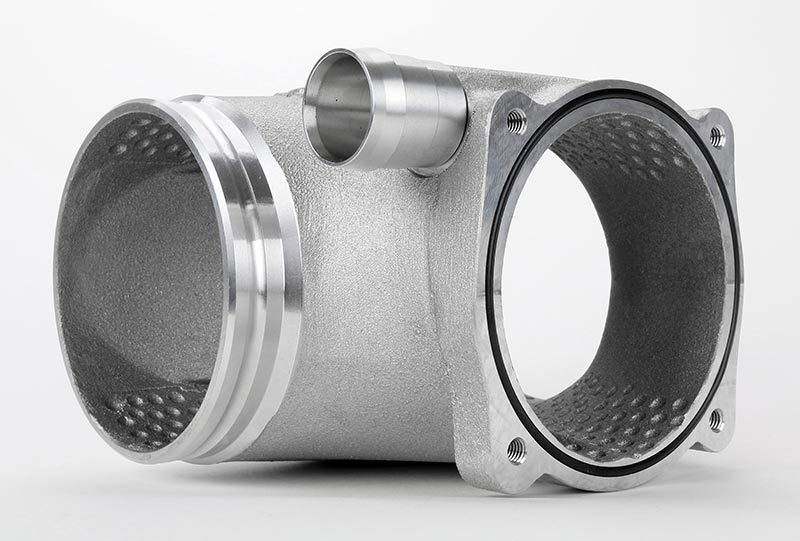 996 Carrera plenum angled view showing breather port and O-ring sealed throttle body flange - IPD for Porsche 996 Carrera
