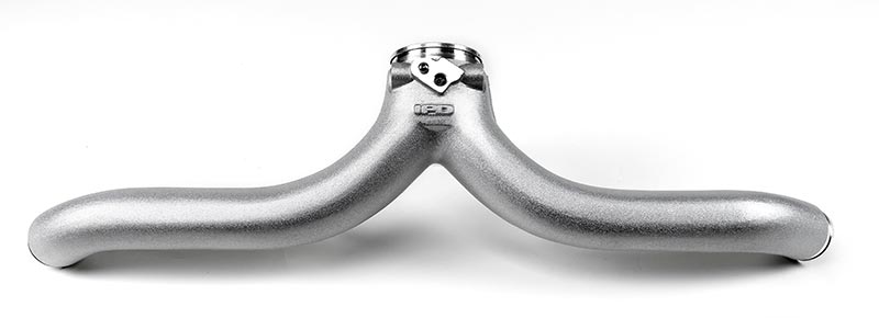 IPD cast aluminum high-flow turbo Y-pipe front view with sensor boss at the merge - IPD for Porsche 997.2 Turbo