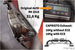 Weight comparison: original Audi R8 2016 exhaust 32.6 kg vs Capristo exhaust 16-18 kg