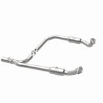 MagnaFlow 5551294 carb direct-fit catalytic converter, opposite rear three-quarter view of the turntable spin