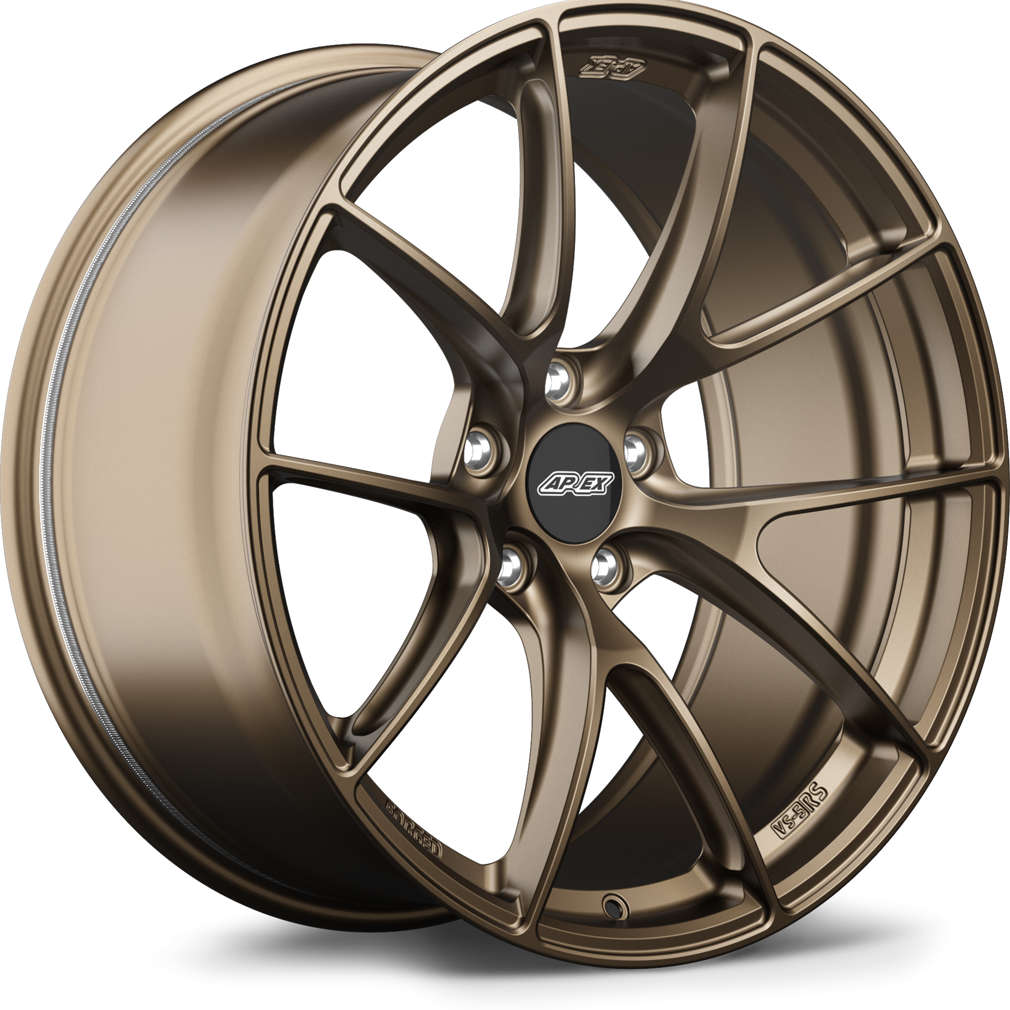 Bronze-finished forged aluminum wheel with Y-spoke design and five-lug bolt pattern on clean white background - APEX Wheels wheel for 20x11 ET44 5x120 - Satin Bronze