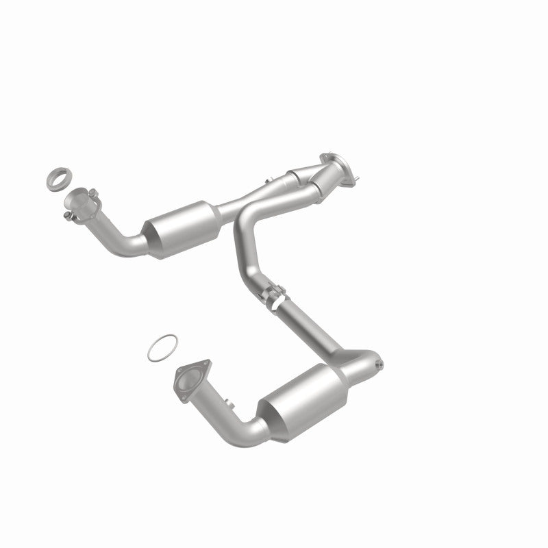MagnaFlow 5451419 carb direct-fit catalytic converter, front three-quarter view of the turntable spin