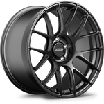 Black alloy wheel with multi-spoke design and center cap, displayed at three-quarter angle on white background - APEX Wheels wheel for 19x11 ET44 5x120 - Satin Black