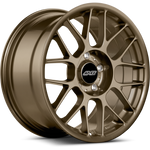 Bronze finished alloy wheel with multi-spoke design and black center cap on white background - APEX Wheels wheel for 17x9 ET35 5x100 - Satin Bronze