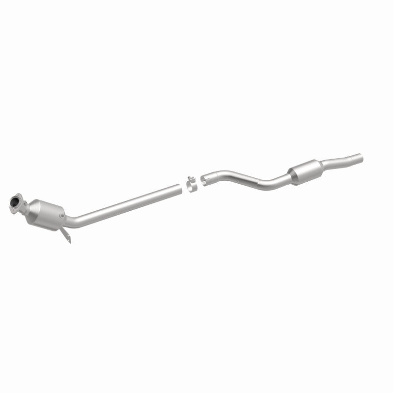 MagnaFlow 21-448 oem grade direct-fit catalytic converter, front three-quarter view of the turntable spin