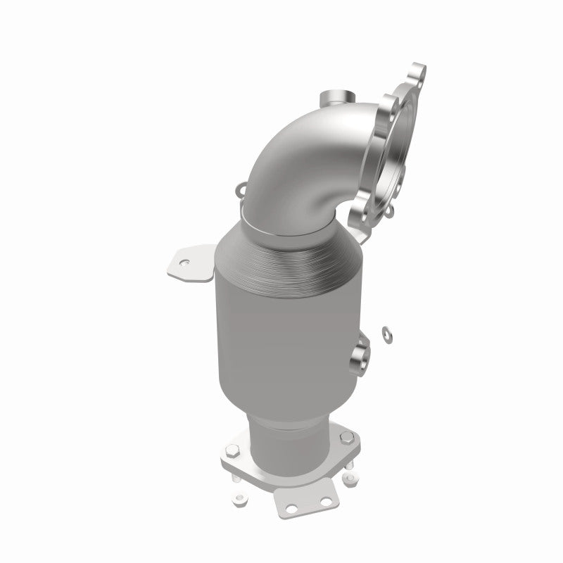 MagnaFlow 21-420 oem grade direct-fit catalytic converter, opposite rear three-quarter view of the turntable spin