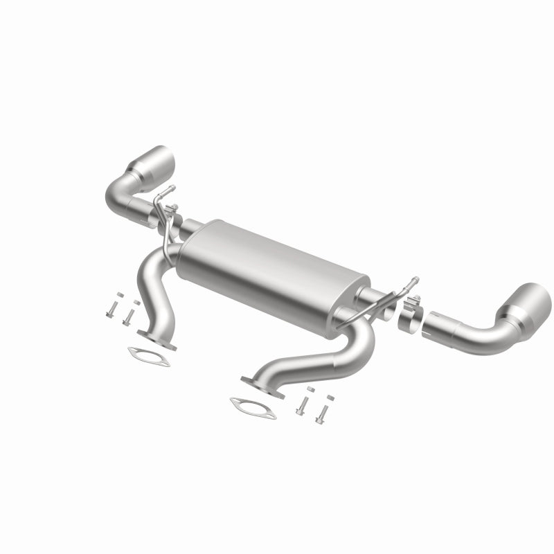 BRExhaust 108-0199 muffler, opposite front three-quarter view of the turntable spin