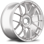 Silver forged wheel with multi-spoke design and machined finish on white background - APEX Wheels wheel for 19x11 ET48 PSCL - Race Silver
