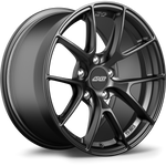 Dark gunmetal alloy wheel with multi-spoke design, 5-bolt pattern, and center cap on white background - APEX Wheels wheel for 17x9 ET42 5x120 - Satin Black