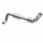 MagnaFlow 4583449 carb direct-fit catalytic converter, opposite front three-quarter view of the turntable spin