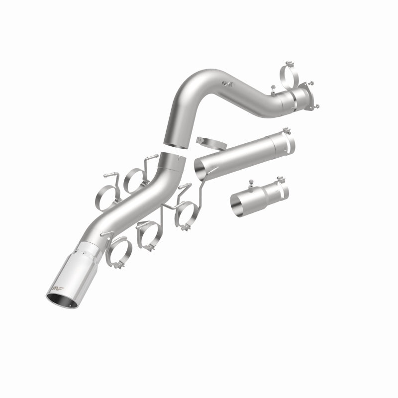 MagnaFlow 19694 cat-back exhaust, front three-quarter view of the turntable spin