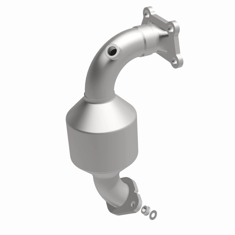 MagnaFlow 551401 carb direct-fit catalytic converter, front three-quarter view of the turntable spin