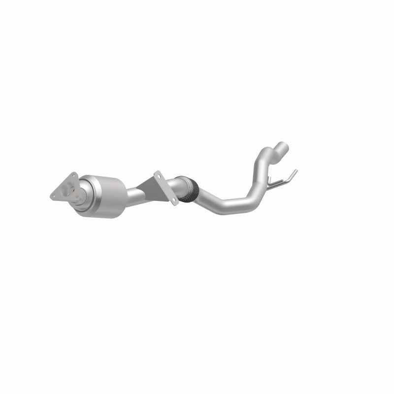MagnaFlow 5551370 carb direct-fit catalytic converter, opposite front three-quarter view of the turntable spin