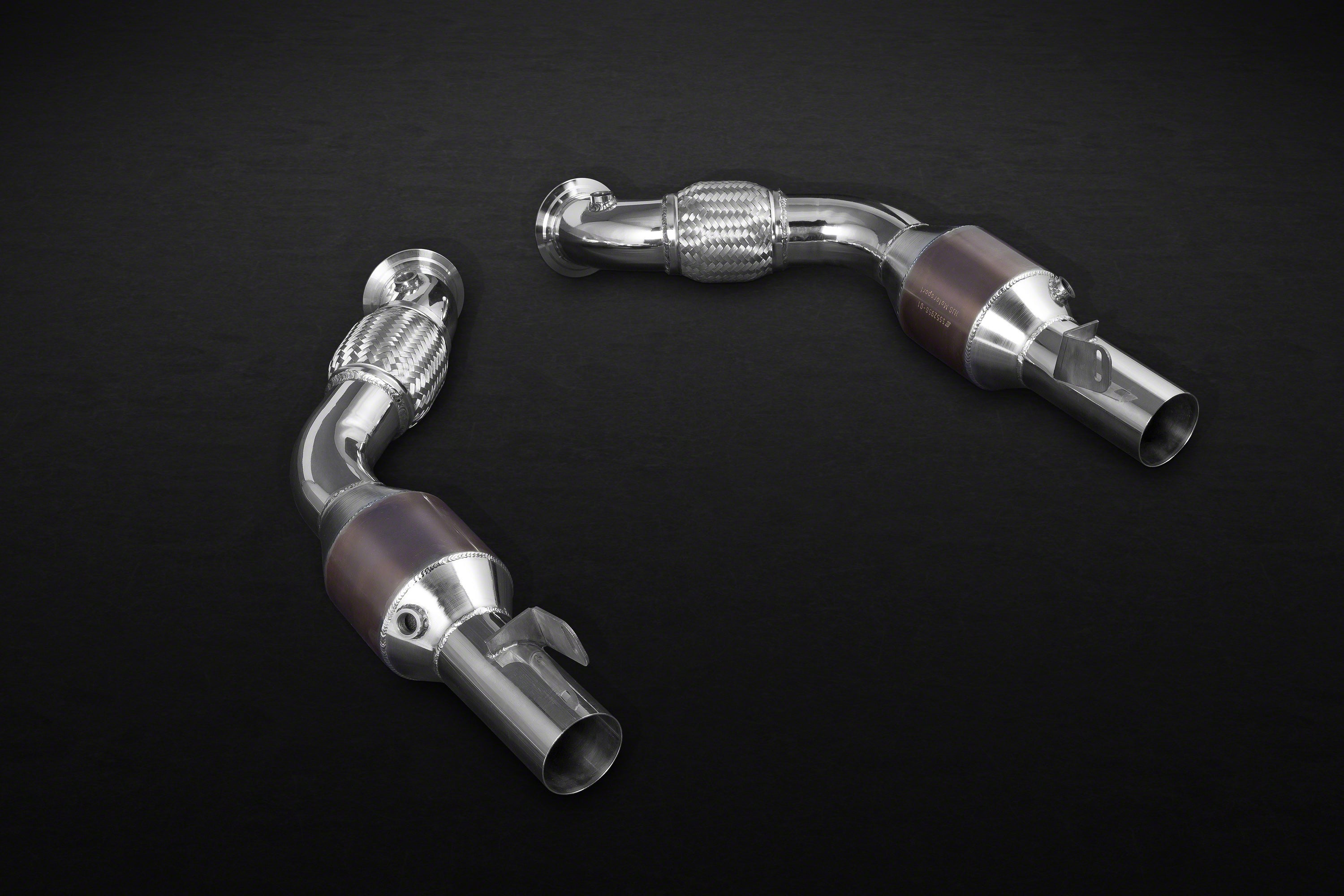 Pair of Capristo 250-cell sport cats for the Ferrari 488, polished stainless