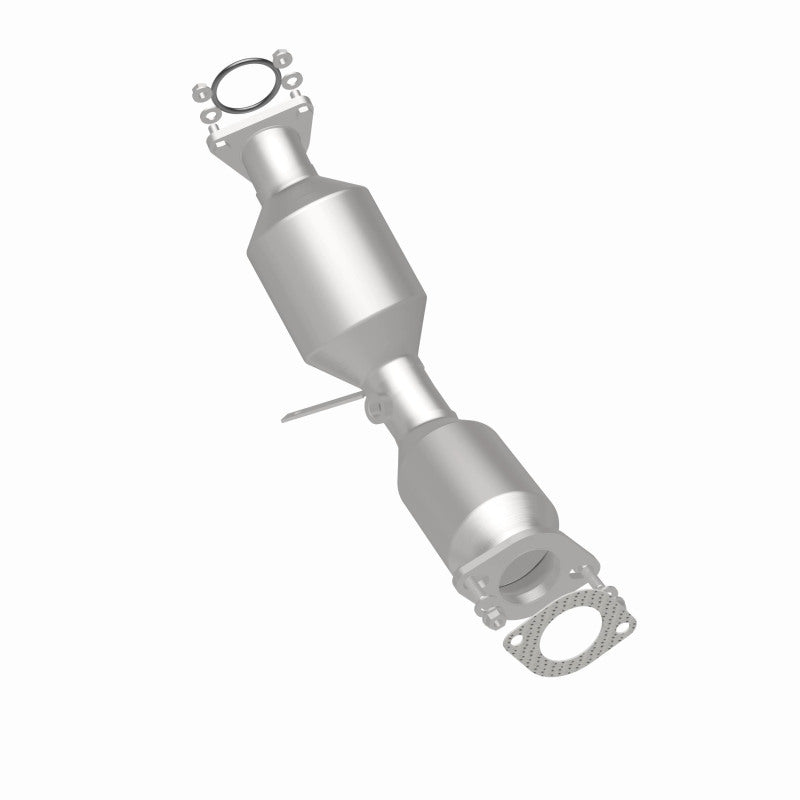 MagnaFlow 5582144 carb direct-fit catalytic converter, rear three-quarter view of the turntable spin
