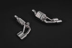 wide side view of Capristo ECE Valved Dual Mufflers (CES3) for Mercedes AMG G550/G500 (W463A) 4L BiTurbo 2019+ with black background