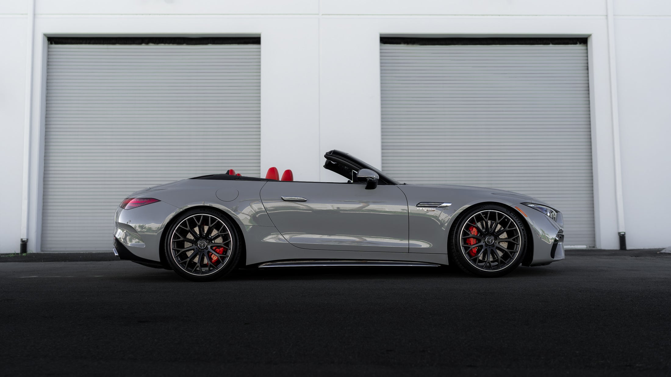 Silver AMG SL car lowered on RennTech coil-over suspension, front quarter - Coilover Suspension for the 2022-2026 SL 55 / SL 63 AMG